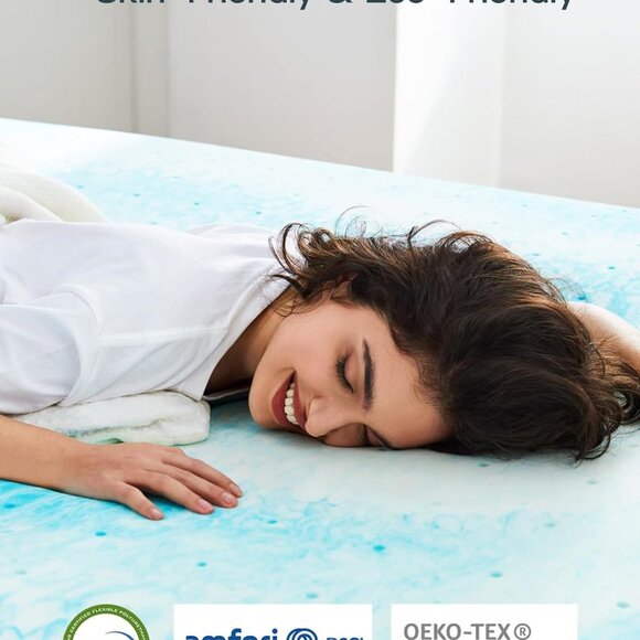 PERLECARE Twin Memory Foam Mattress Topper Cooling Gel Infused Mattress Blue NEW - Picture 7 of 10